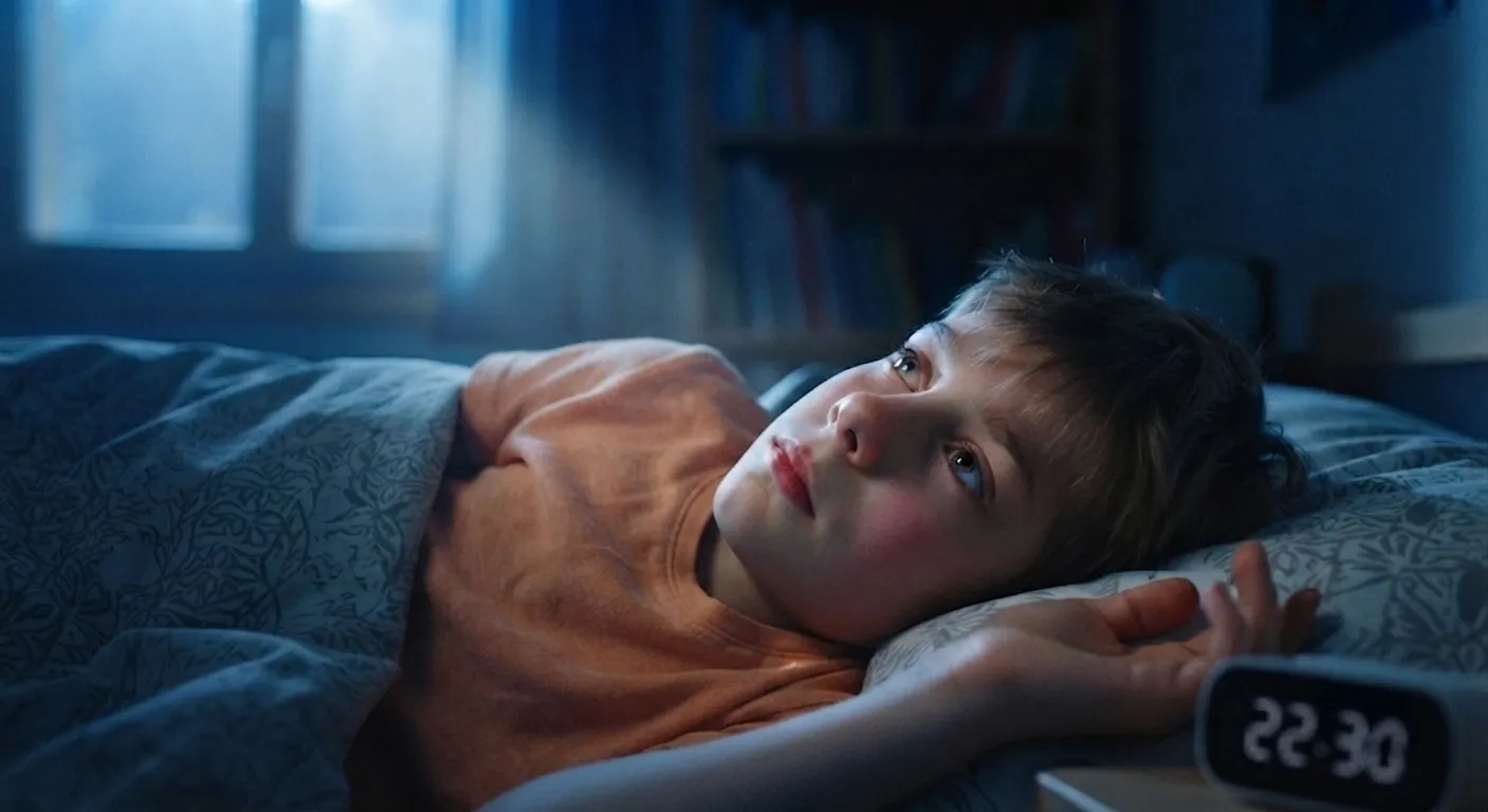 Kind mit Schlafstörungen durch Schulstress – typisches Burnout-Symptom bei Kindern