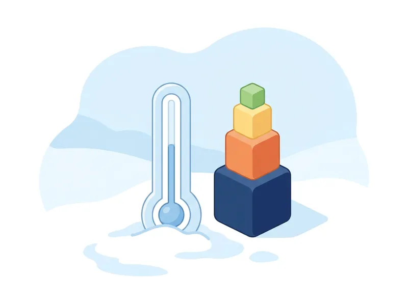 Rationale Zahlen und Potenzen: Ein Thermometer im Schnee, daneben ein Turm aus immer grösseren Würfeln